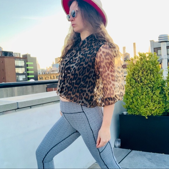 Zara Transparent Leopard Puff Sleeve Crop Blouse - Picture 2 of 16